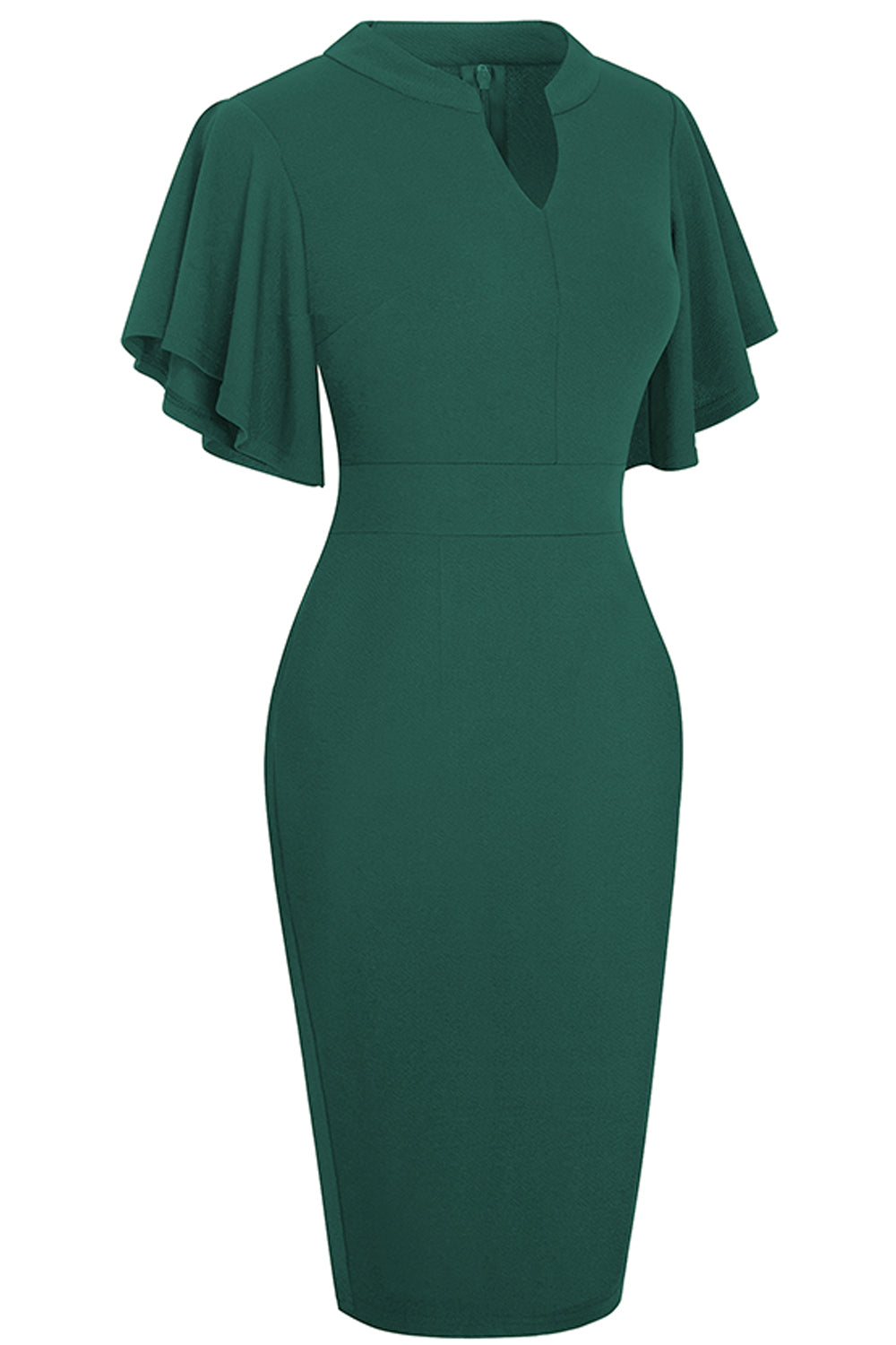 Notched Neck Flutter Sleeve Pencil Dress  Dresses- Doll Fits