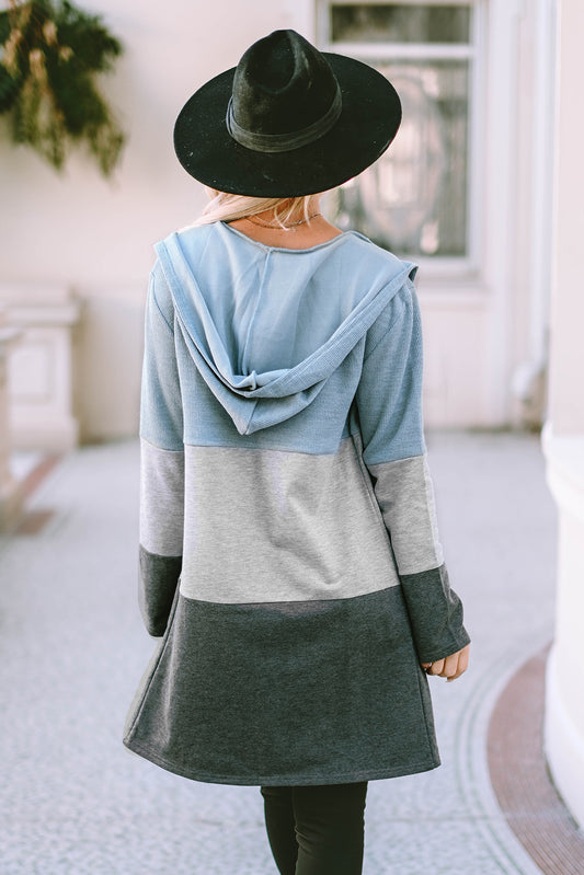 Color Block Long Sleeve Hooded Cardigan  - Doll Fits