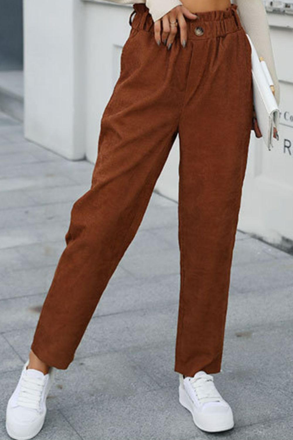 Paperbag Waist Straight Leg Pants with Pockets  Pants- Doll Fits