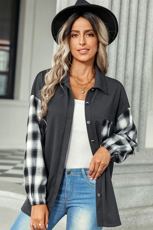 Plaid Dropped Shoulder Shirt with Breast Pocket  Shirts & Tops- Doll Fits