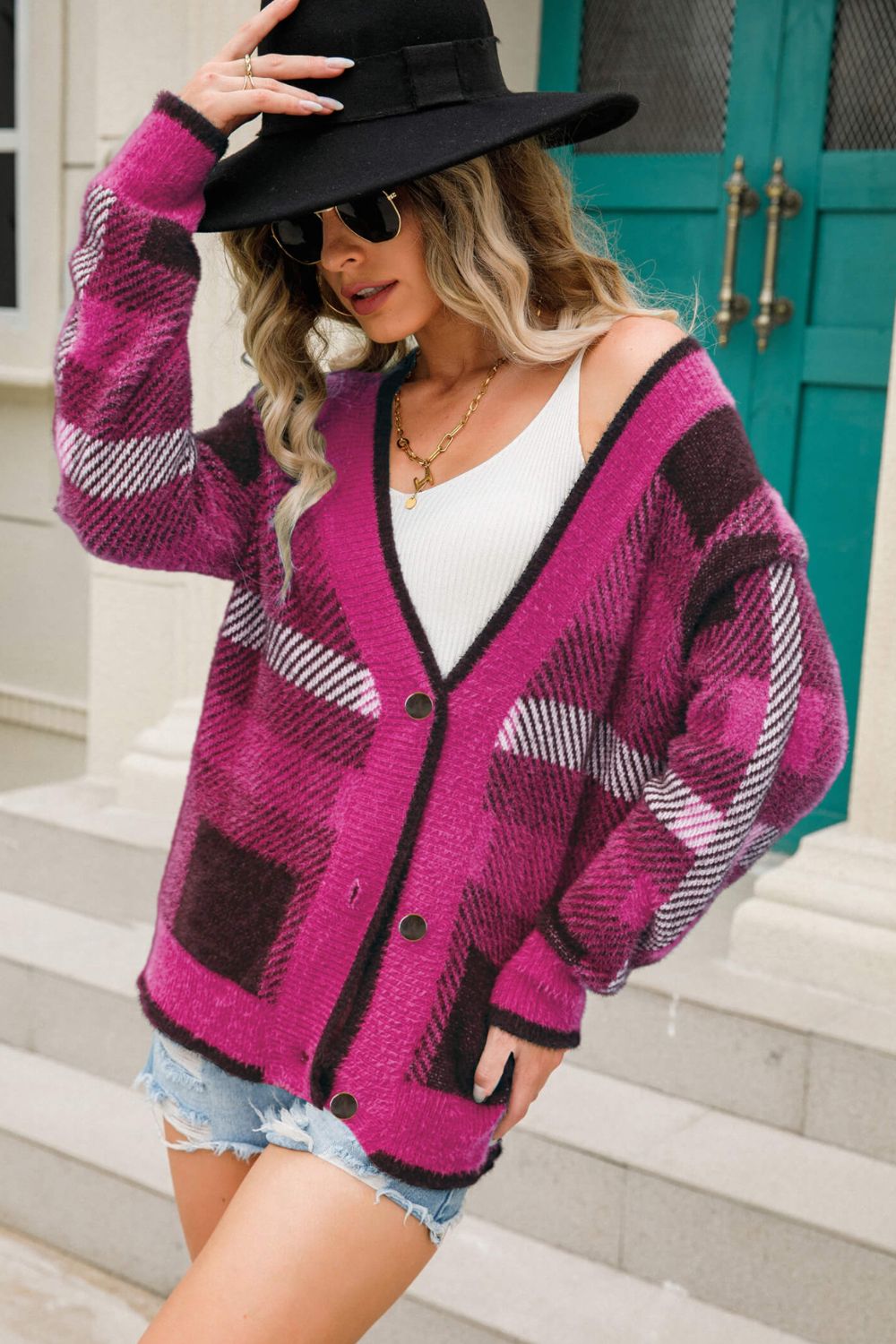Striped Button-Front Fuzzy Cardigan  Coats & Jackets- Doll Fits