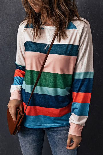 Striped Raglan Sleeve Round Neck Tee  Shirts & Tops- Doll Fits