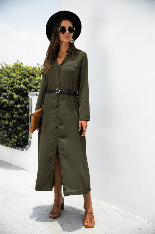 Button Down Side Slit Shirt Dress  Dresses- Doll Fits