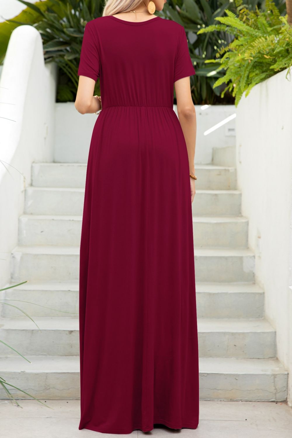 Round Neck Maxi Tee Dress with Pockets  Dresses- Doll Fits