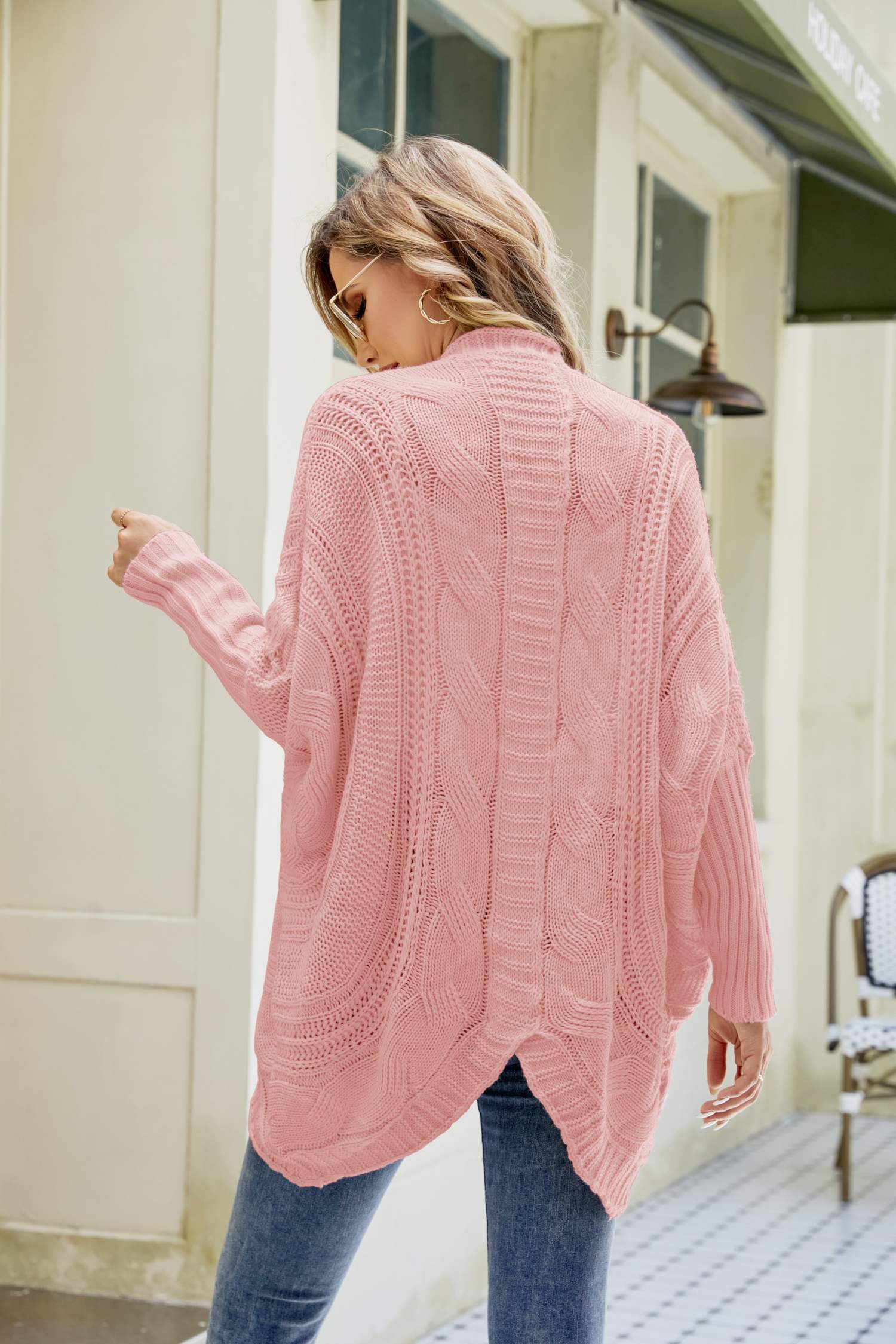 Mixed Knit Open Front Dolman Sleeve Cardigan  Coats & Jackets- Doll Fits