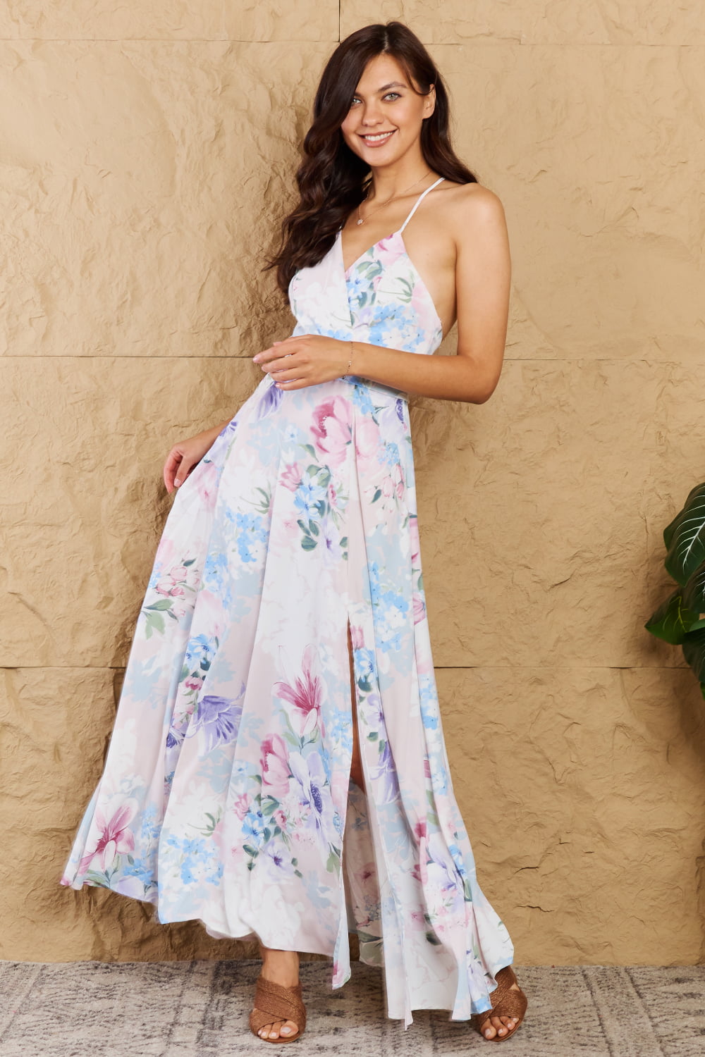 OneTheLand Colorful Floral Print Sleeveless Maxi Dress  Dresses- Doll Fits