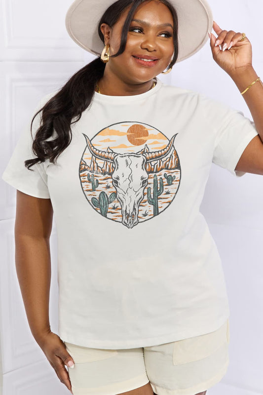 Simply Love Full Size Bull Cactus Graphic Cotton Tee  - Doll Fits