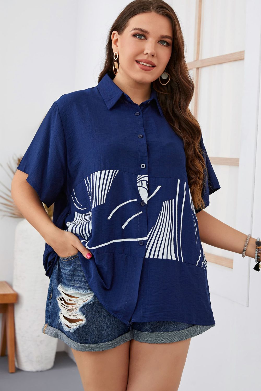 Plus Size Printed Flutter Sleeve Shirt  Shirts & Tops- Doll Fits