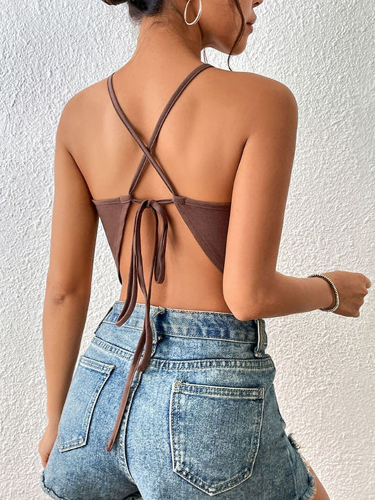 Crisscross Tie Back Slit Sleeveless Top  Shirts & Tops- Doll Fits