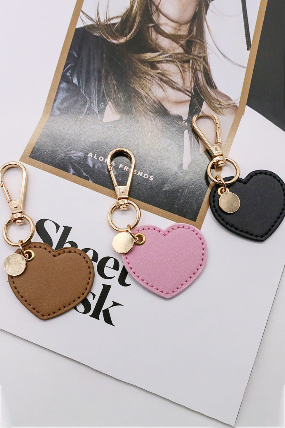 Assorted 4-Pack Heart Shape PU Leather Keychain  Keychains- Doll Fits