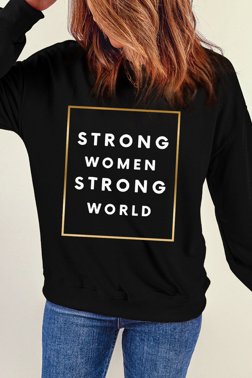 STRONG WOMEN STRONG WORLD Graphic Drop Shoulder Sweatshirt  Shirts & Tops- Doll Fits