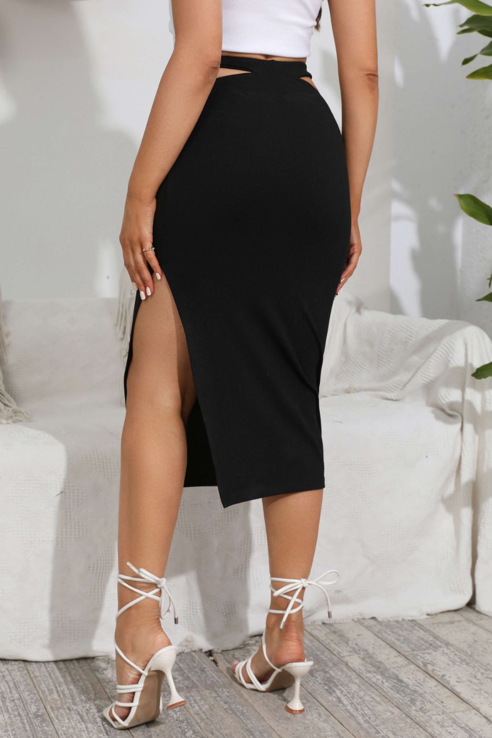 Cutout Slit Midi Skirt  Skirts- Doll Fits