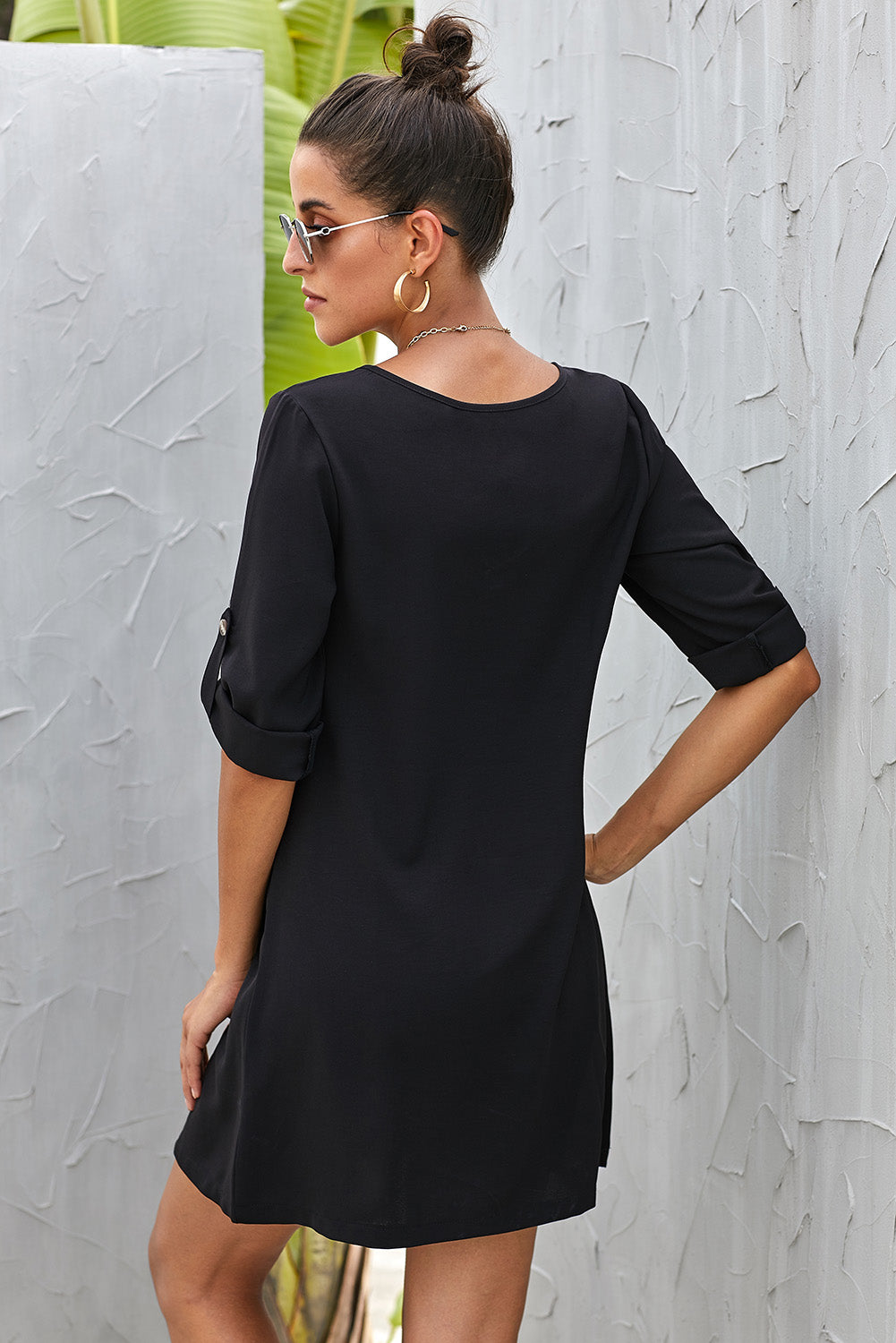Buttoned V-Neck Dress  Dresses- Doll Fits