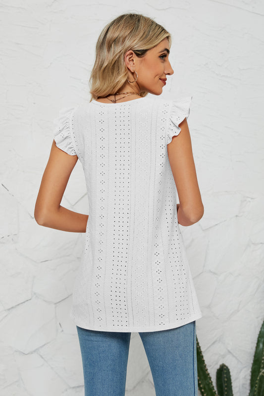 Smocked Round Neck Eyelet Top  Shirts & Tops- Doll Fits