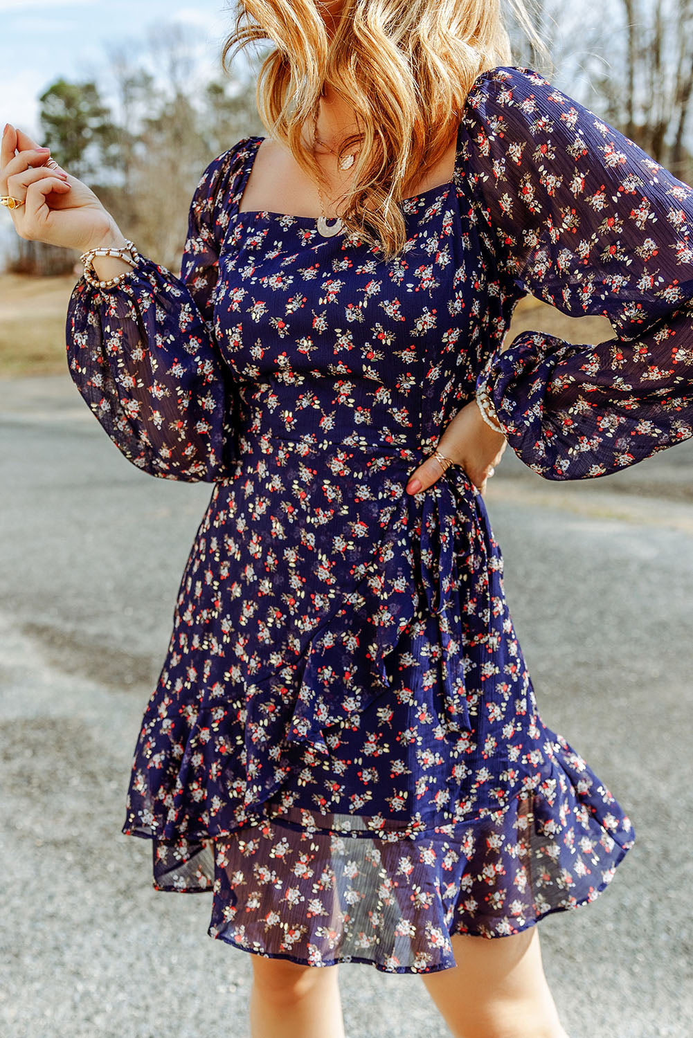 Printed Square Neck Ruffled Dress  Dresses- Doll Fits