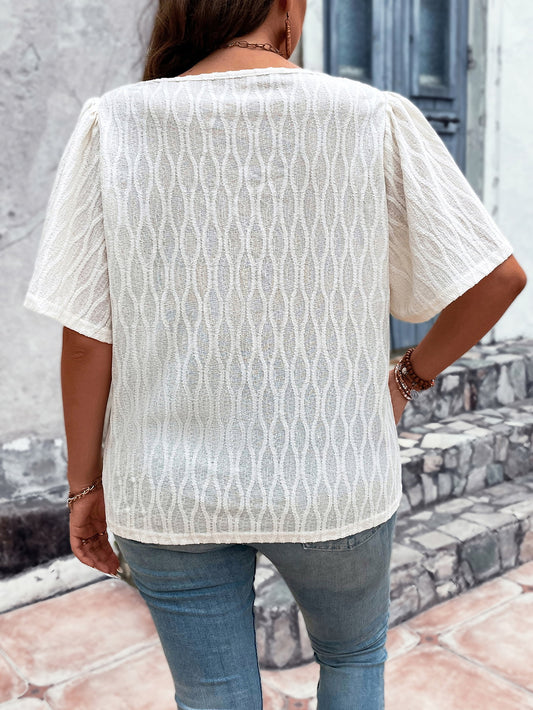 Plus Size V-Neck Puff Sleeve Blouse  Shirts & Tops- Doll Fits