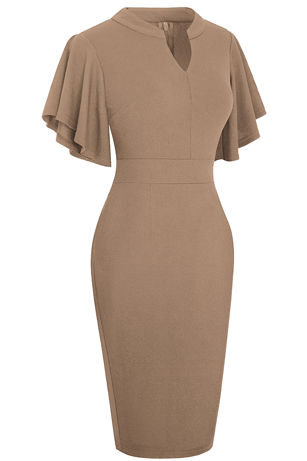 Notched Neck Flutter Sleeve Pencil Dress  Dresses- Doll Fits