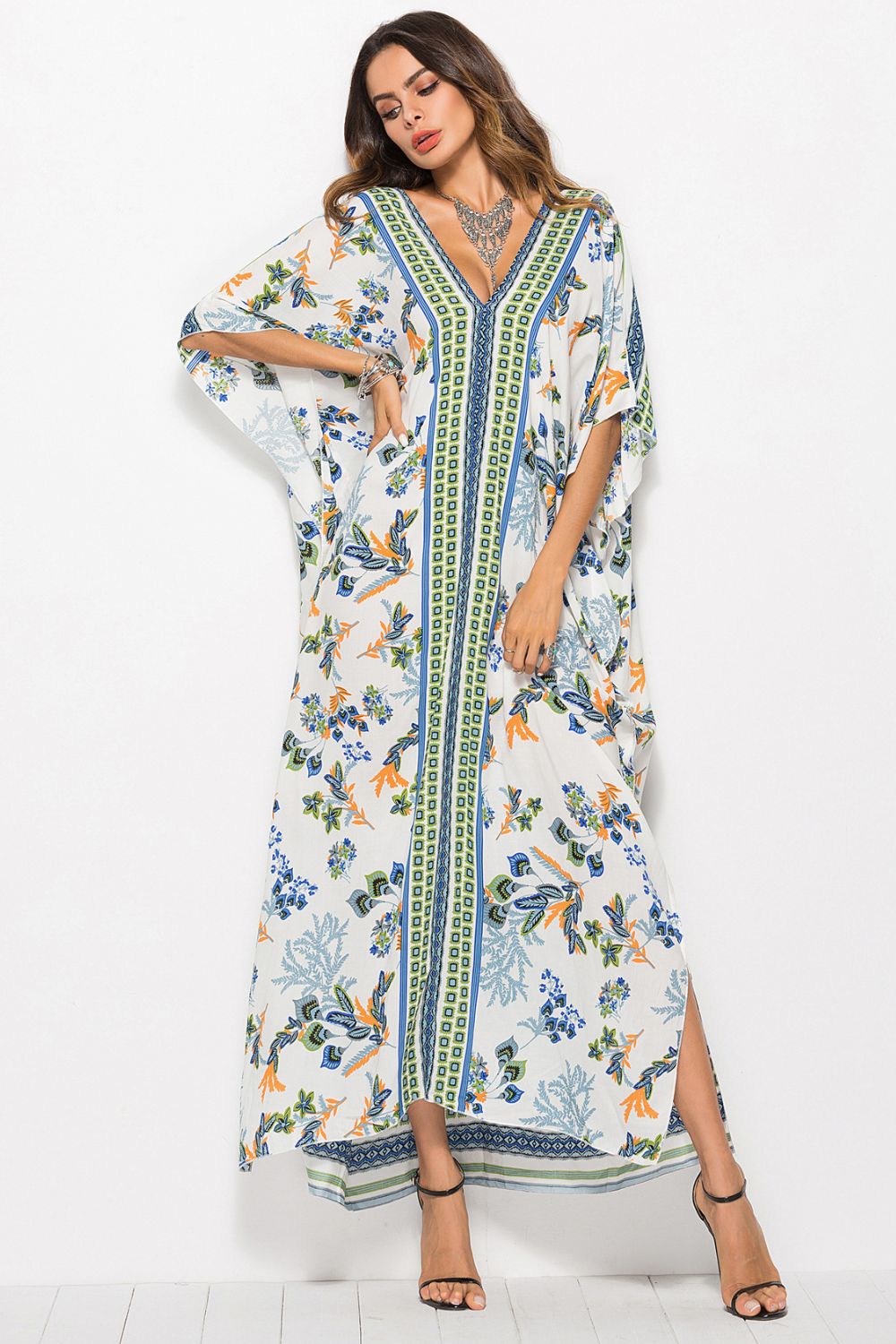 Floral V-Neck Dolman Sleeve Dress  Dresses- Doll Fits