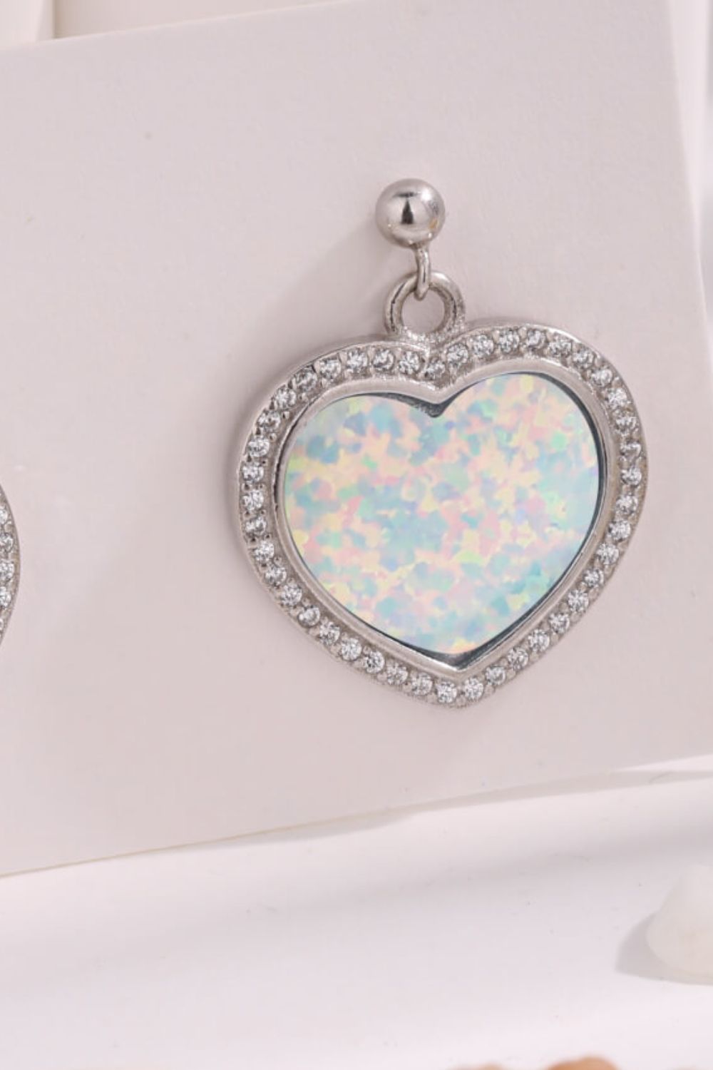 Platinum-Plated Opal Heart Earrings  Earrings- Doll Fits
