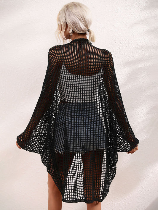 Openwork Open Front Longline Cover Up  Swimwear- Doll Fits