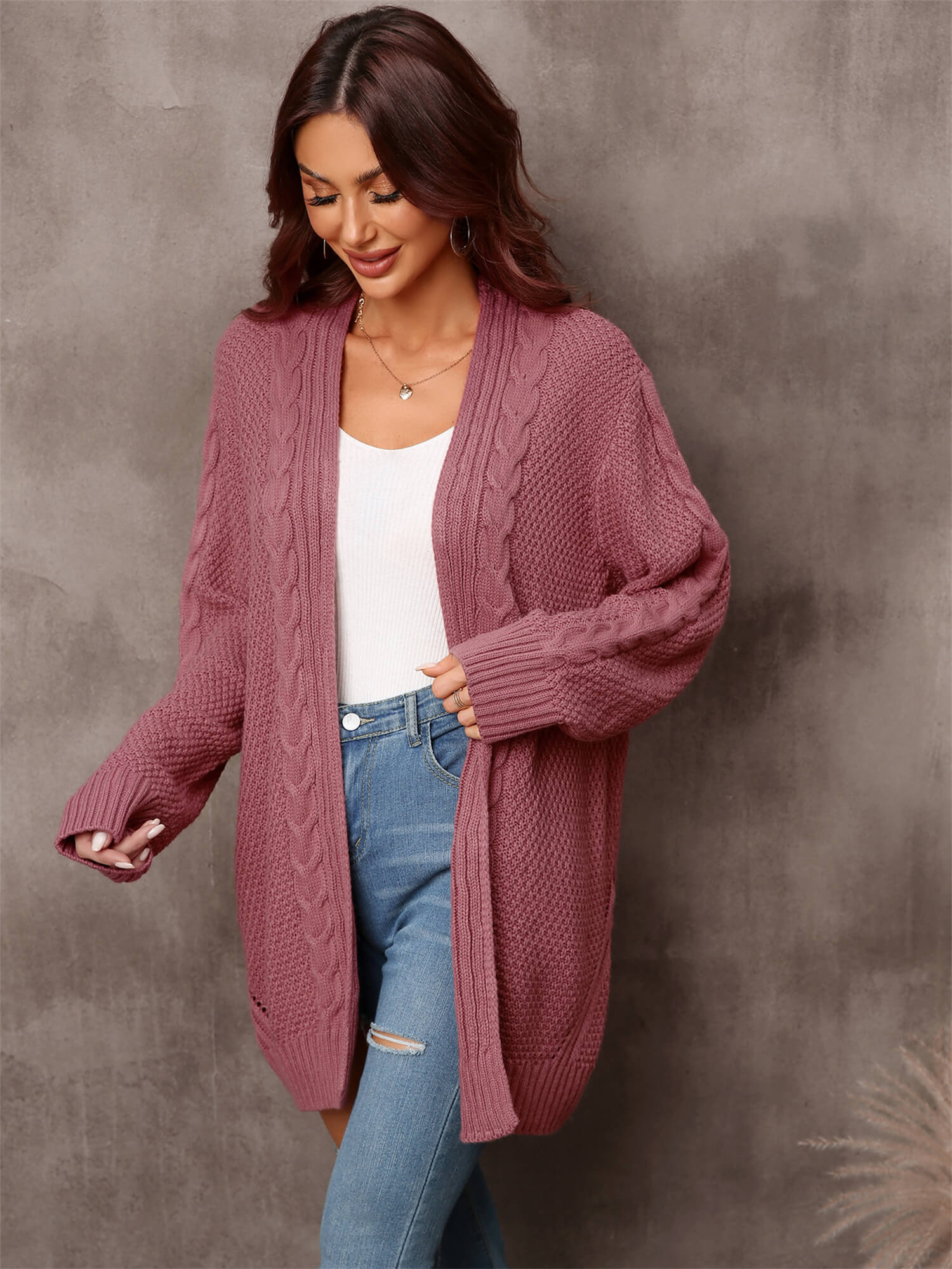 Warm Fall Mixed Knit Open Front Longline Cardigan  Coats & Jackets- Doll Fits