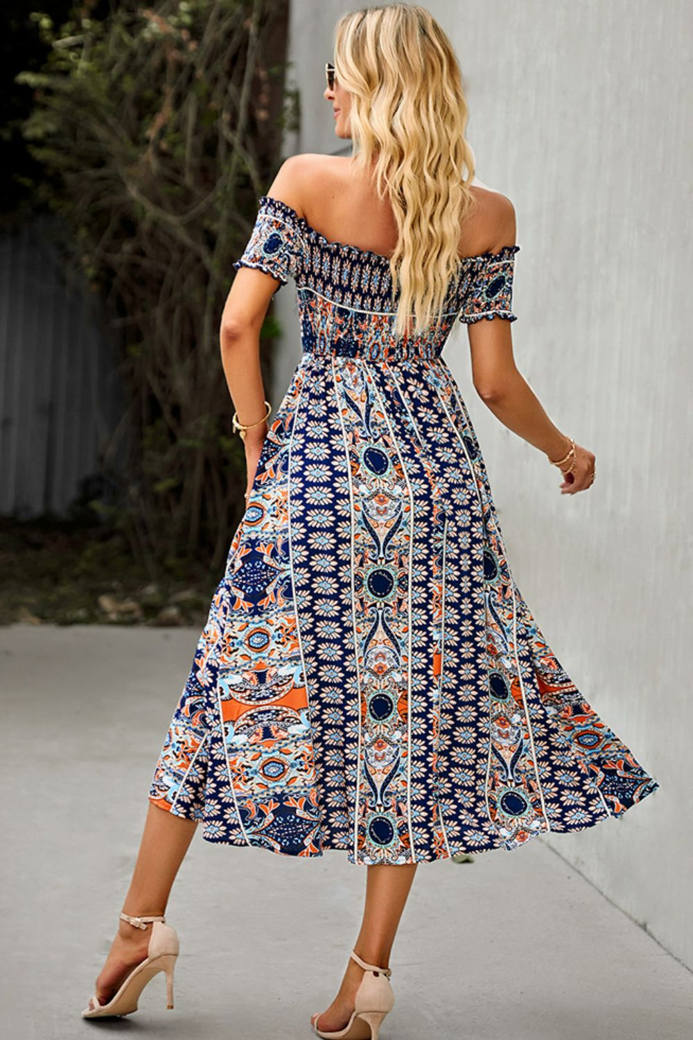 Bohemian Off-Shoulder Frill Trim Split Dress  Dresses- Doll Fits