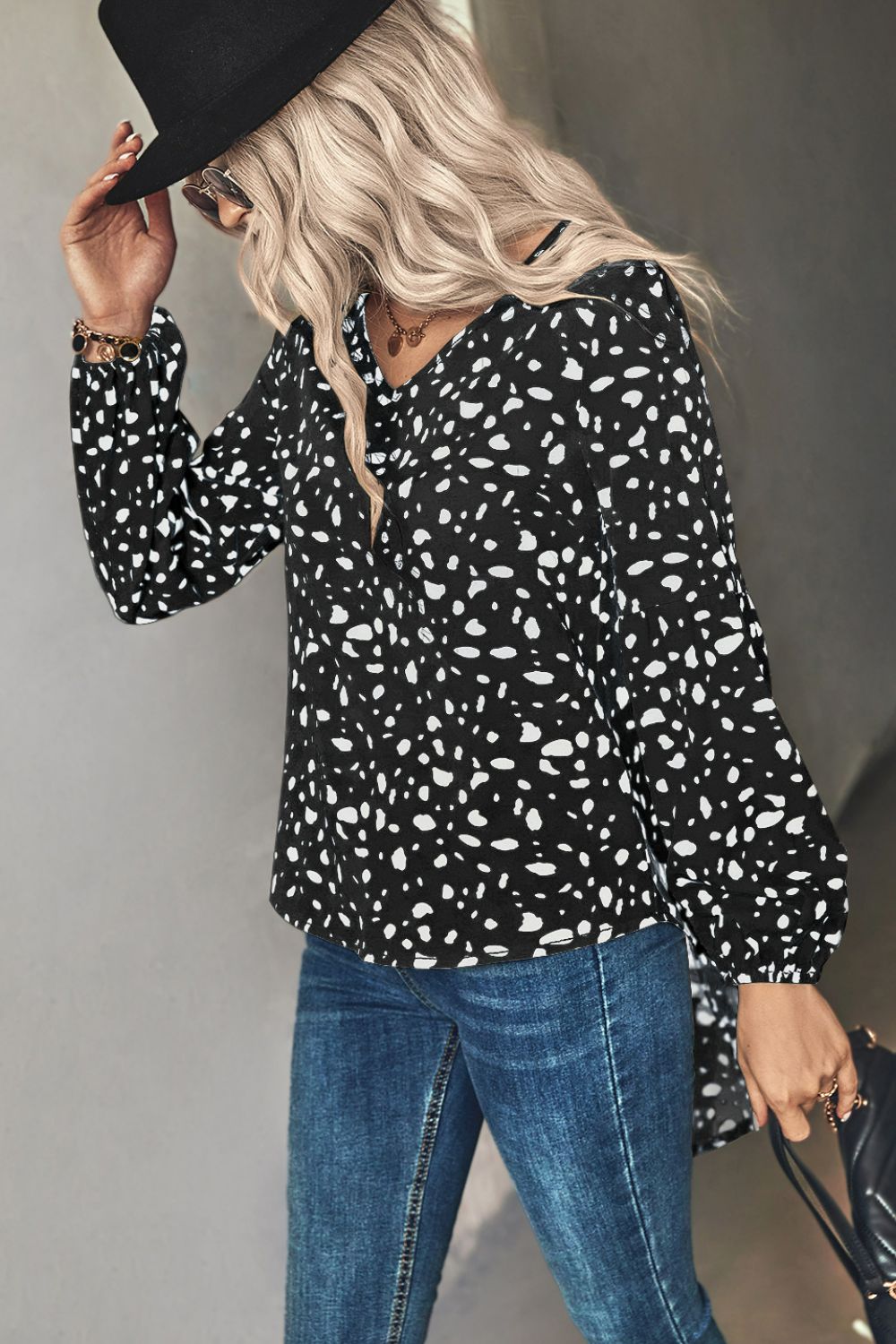 Animal Print V-Neck High-Low Blouse  Shirts & Tops- Doll Fits
