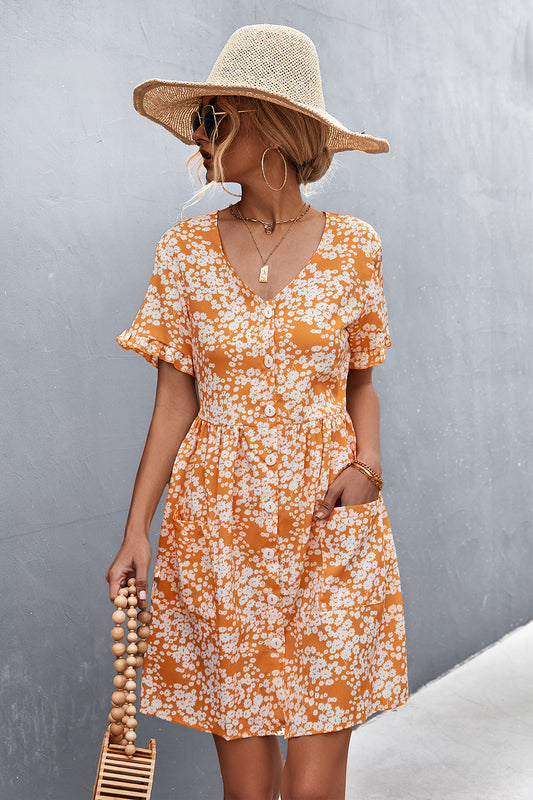 Printed Button down Pocketed Dress  Dresses- Doll Fits