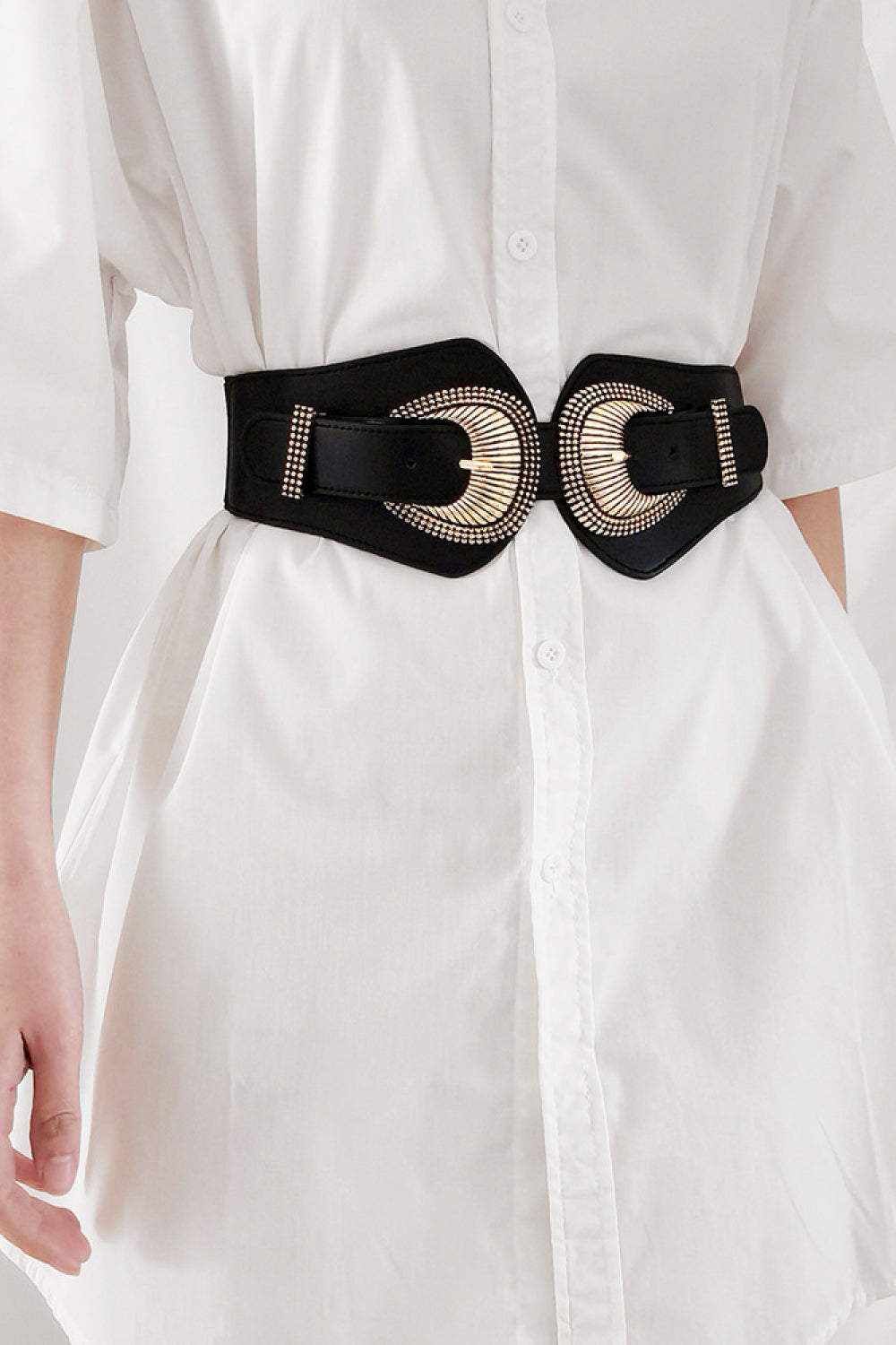 Shell Double Buckle Elastic Wide Belt  Belts- Doll Fits