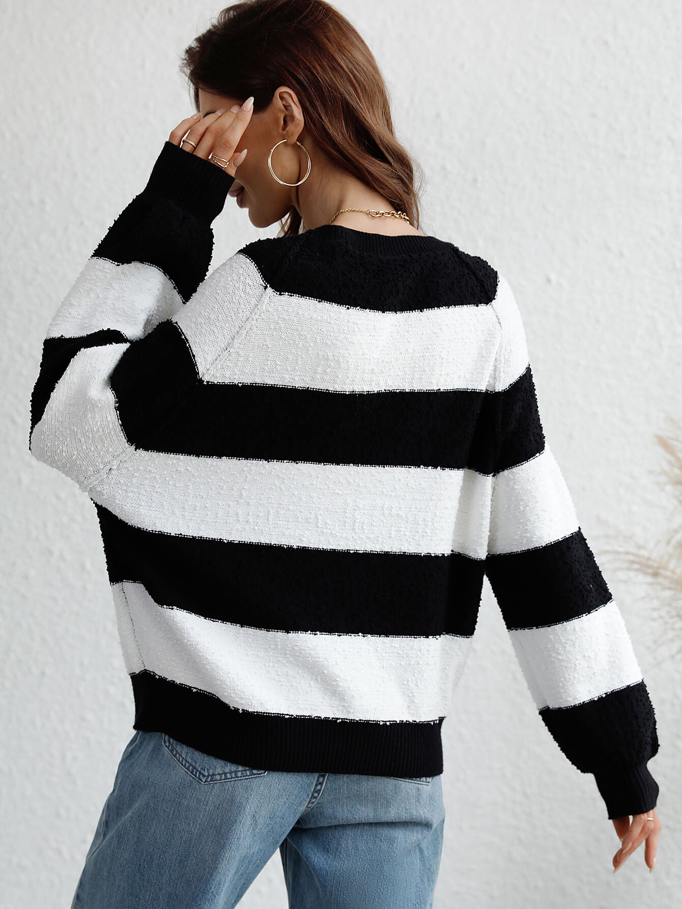 Striped Raglan Sleeve Ribbed Trim Knit Top  Shirts & Tops- Doll Fits