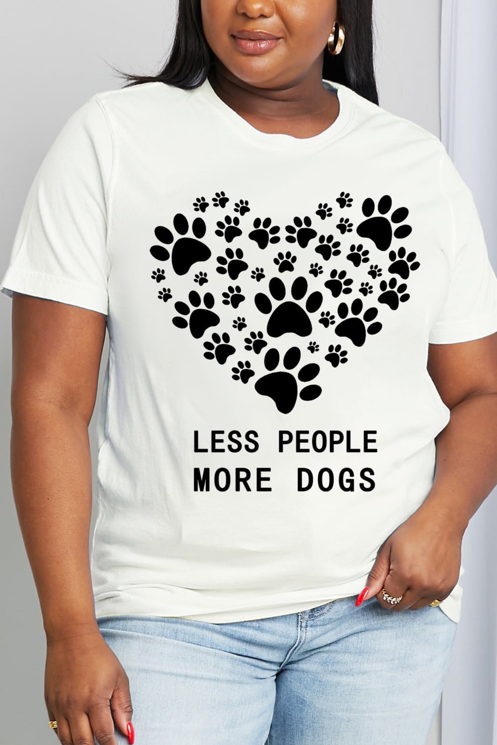 Simply Love Full Size LESS PEOPLE MORE DOGS Heart Graphic Cotton Tee  Shirts & Tops- Doll Fits