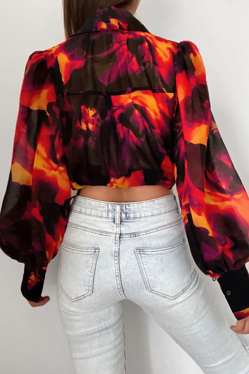 Double Take Flower Print Collared Neck Lantern Sleeve Shirt  - Doll Fits