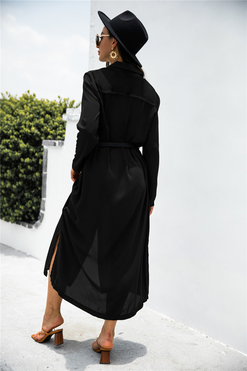 Button Down Side Slit Shirt Dress  Dresses- Doll Fits
