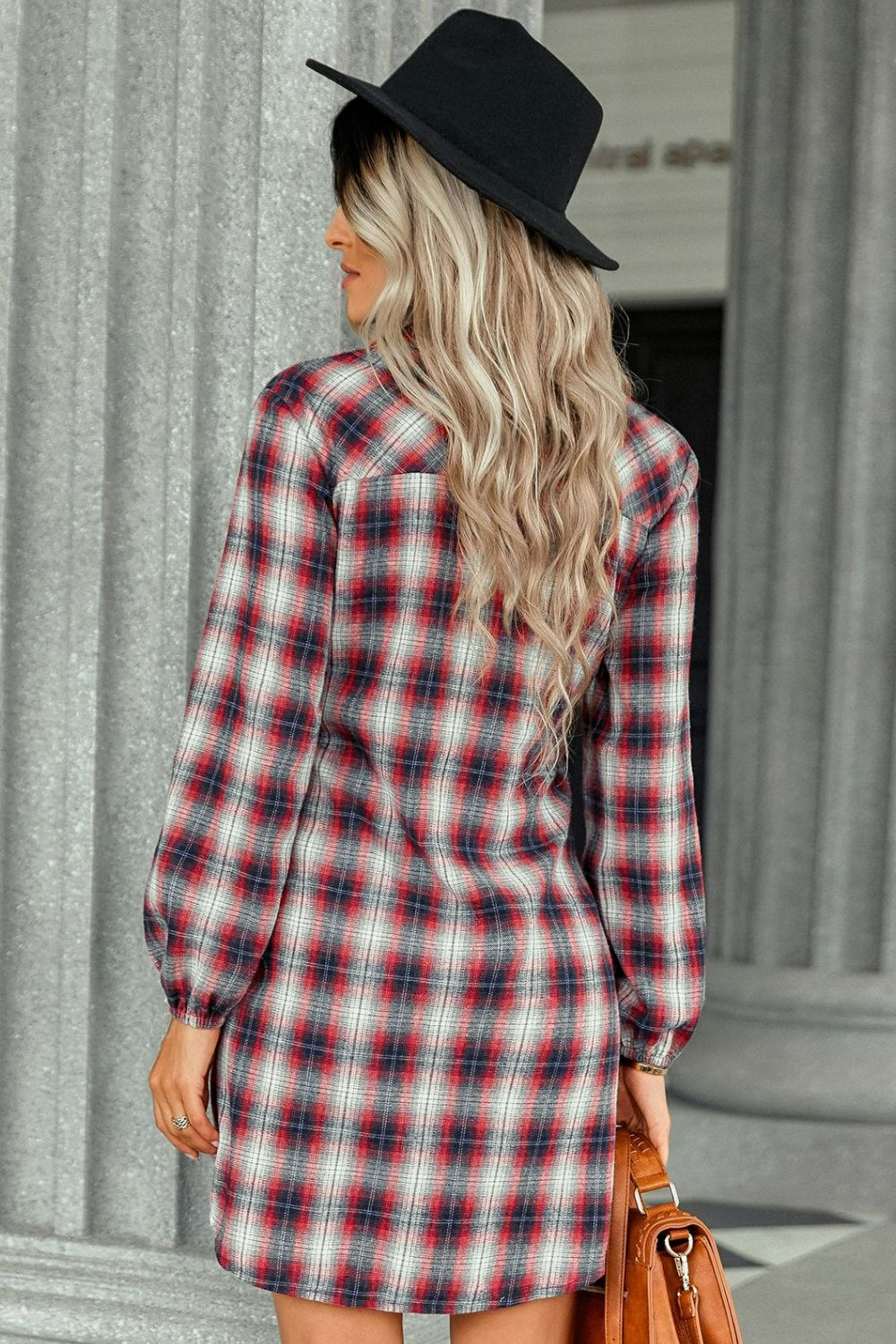 Plaid Tie Front Mini Shirt Dress  Dresses- Doll Fits