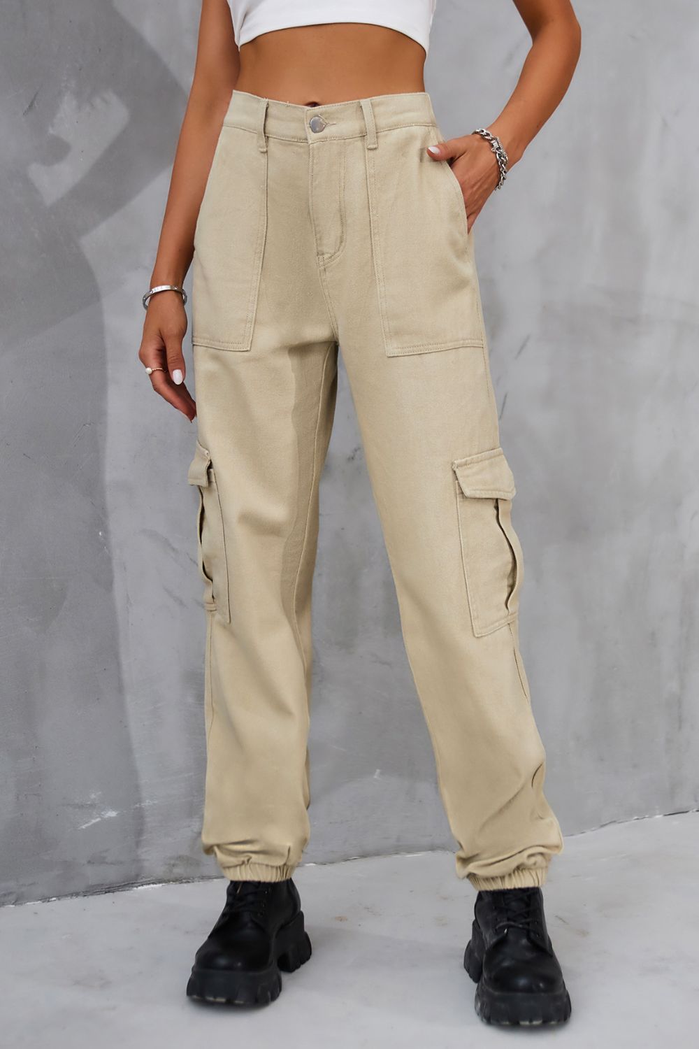 Buttoned High Waist Jeans with Pockets  - Doll Fits
