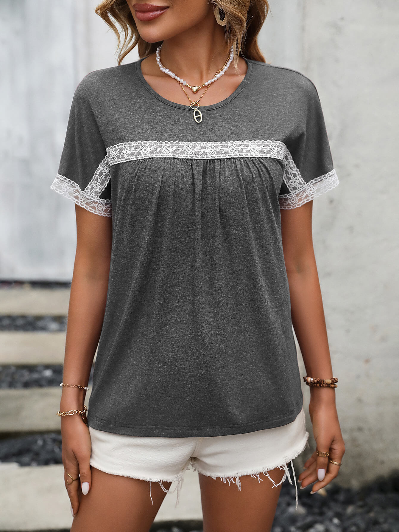 Contrast Round Neck Short Sleeve Tee  - Doll Fits