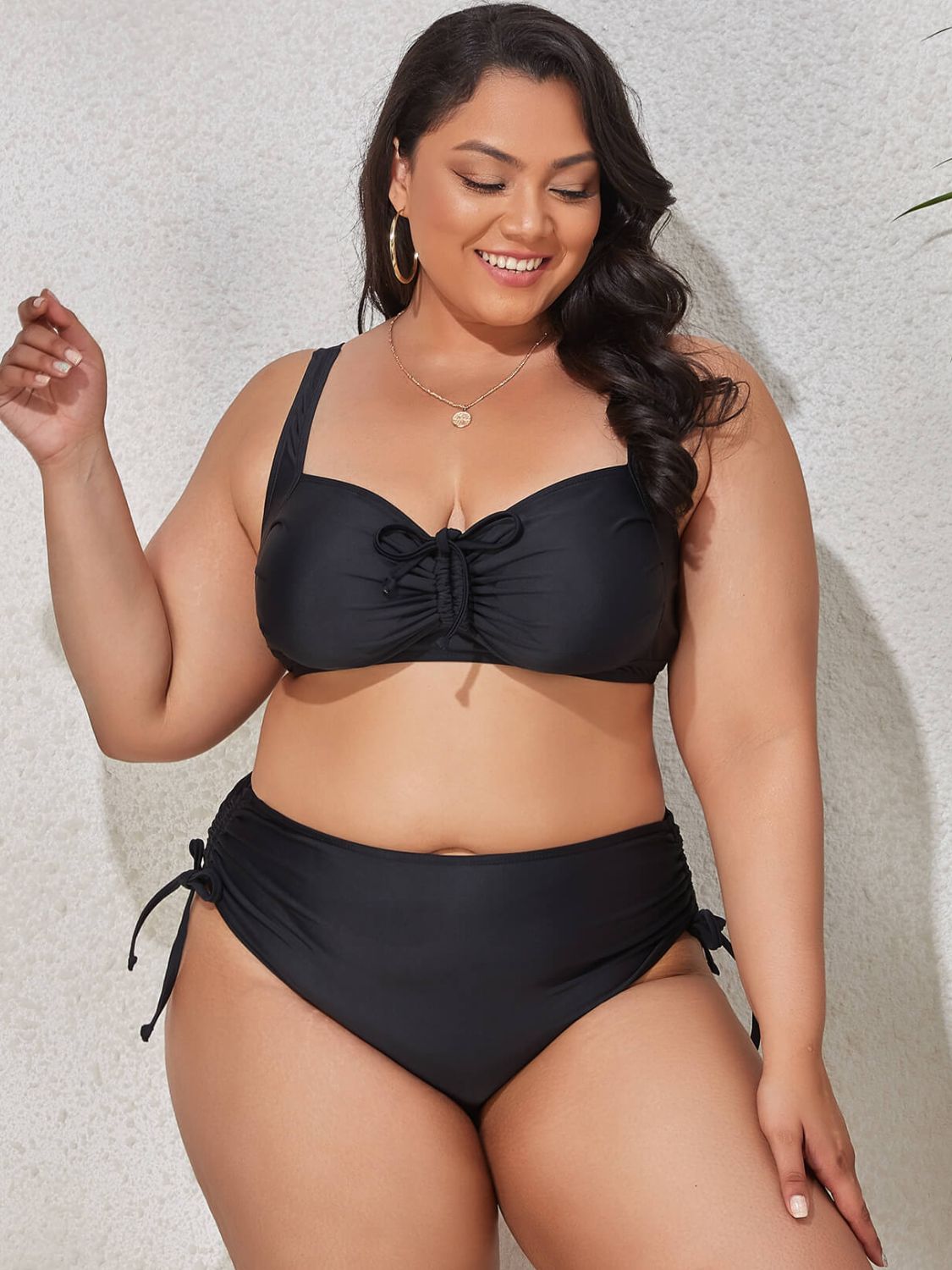 Plus Size Printed Drawstring Detail Bikini Set  Swimwear- Doll Fits