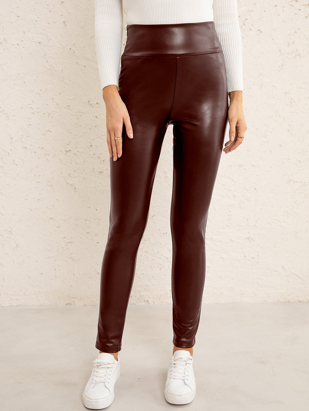 PU High Waist  Straight Pants  - Doll Fits