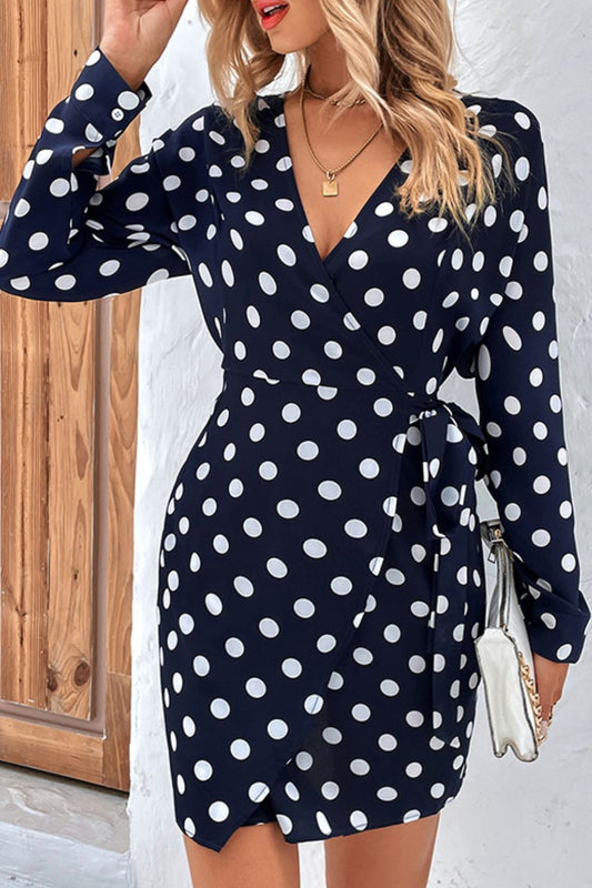 Polka Dot Tied Surplice Wrap Dress  Dresses- Doll Fits