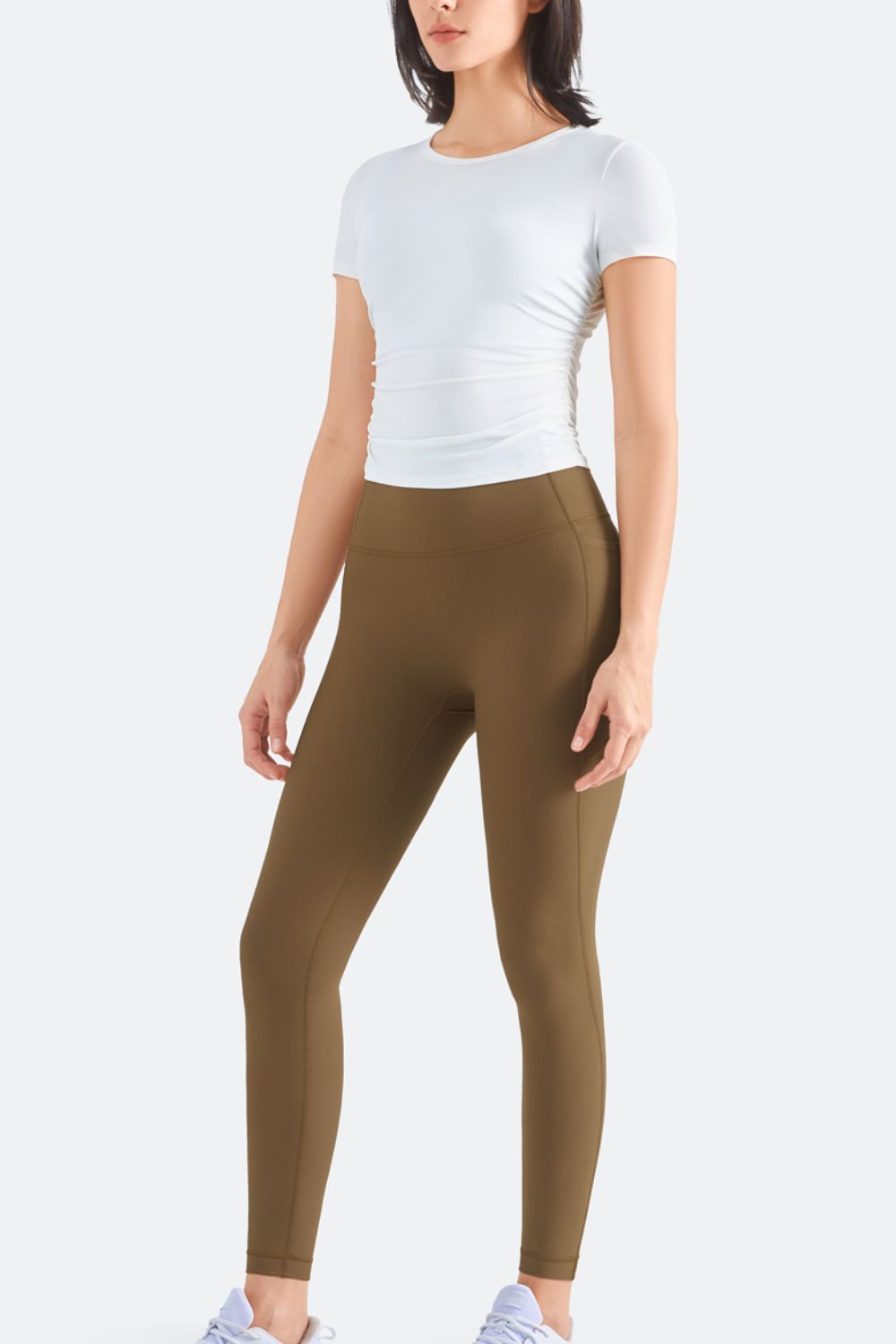 Ruched Round Neck Sports Top  Activewear- Doll Fits
