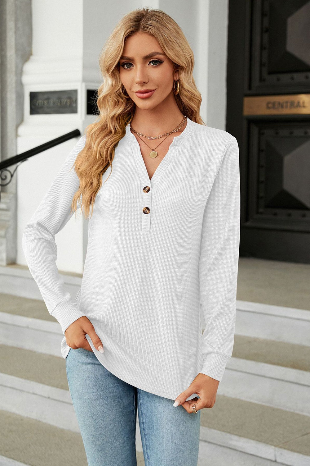 V-Neck Long Sleeve Blouse  - Doll Fits