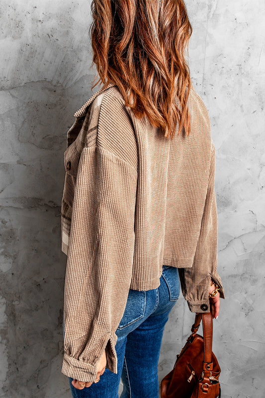 Plaid Corduroy Dropped Shoulder Jacket  Coats & Jackets- Doll Fits