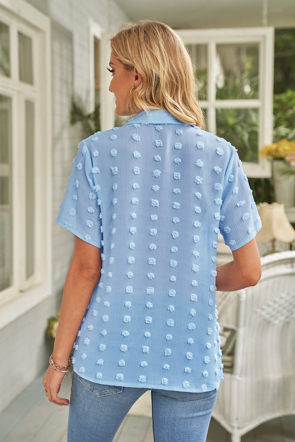 Raelynn Swiss Dot Collar Short Sleeve Shirt  Shirts & Tops- Doll Fits