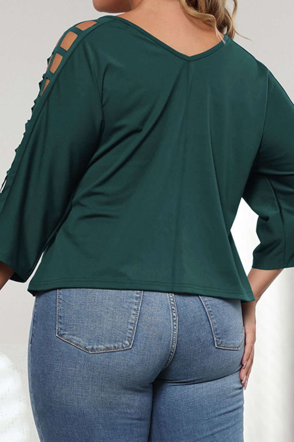 Plus Size Cutout Three-Quarter Sleeve Blouse  Shirts & Tops- Doll Fits